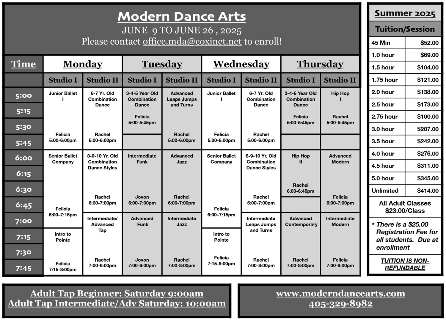 Summer Class Schedule